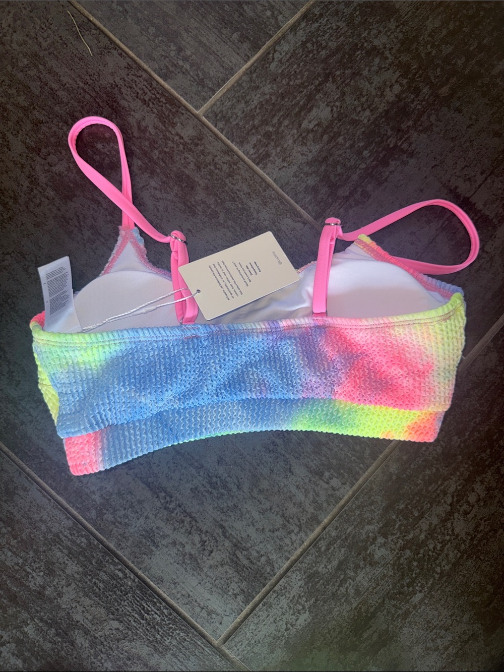 Cupshe Neon Tie-Dye Bikini top with Pink Straps - Picture 3 of 7